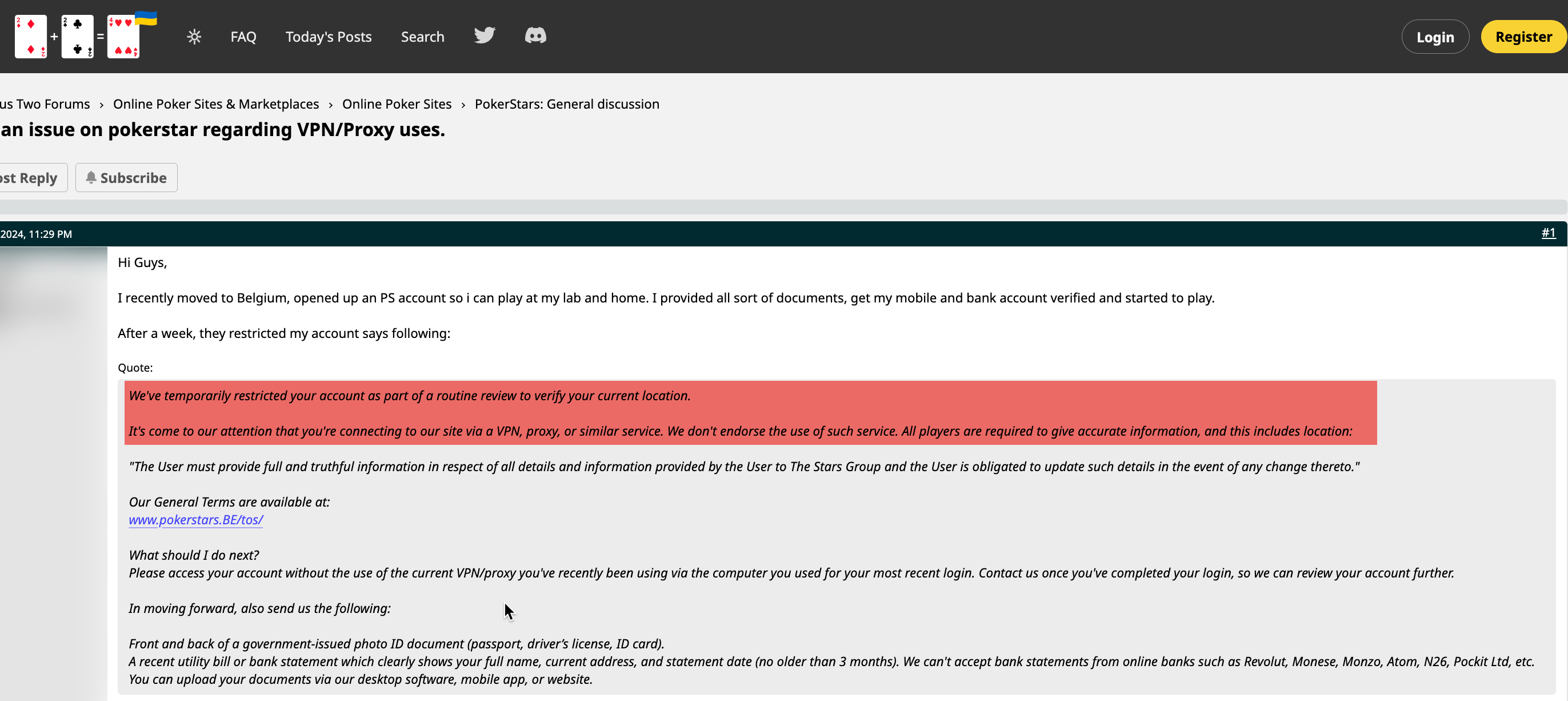 Issue on pokerstar regarding VPN/Proxy uses.