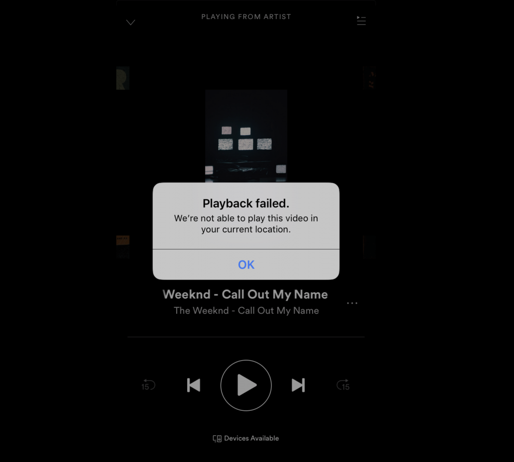 Spotify is not able to play this video in your current location