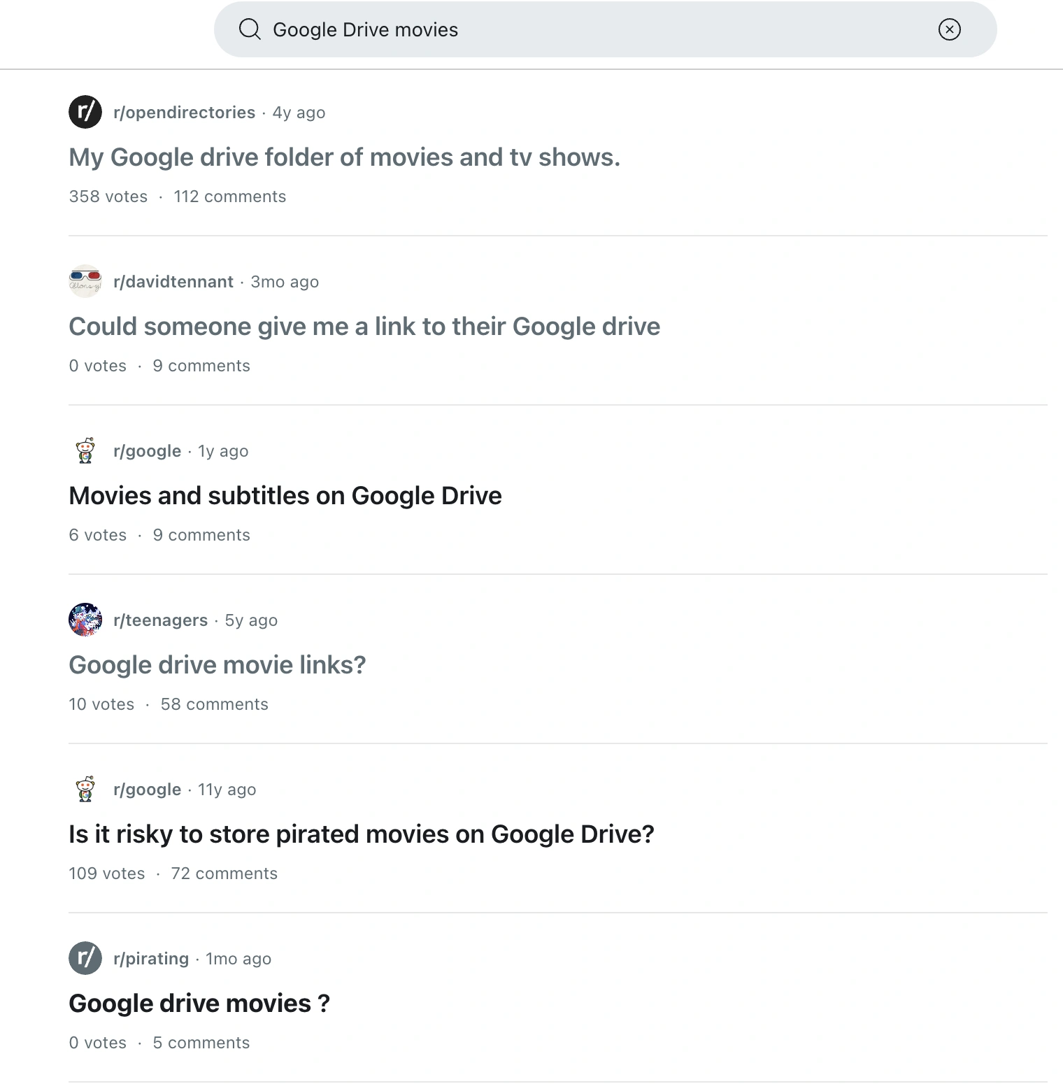 search Google Drive movies on Reddit