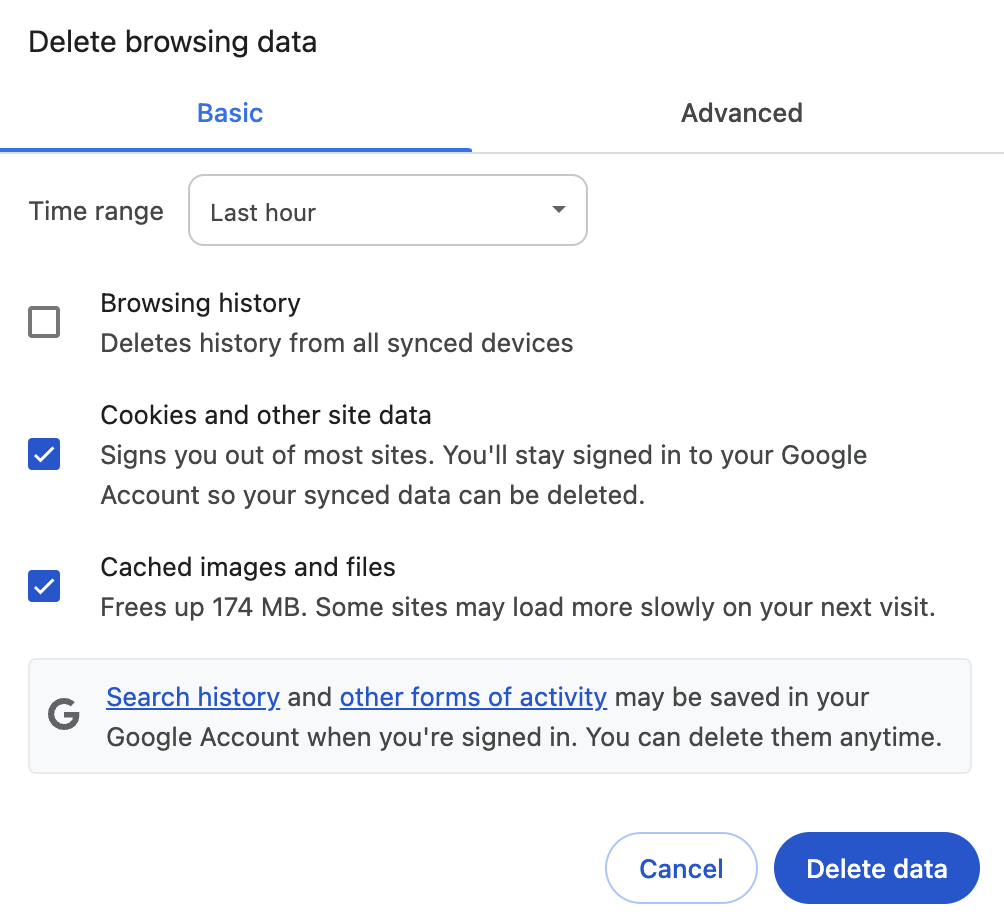 delete browsing data