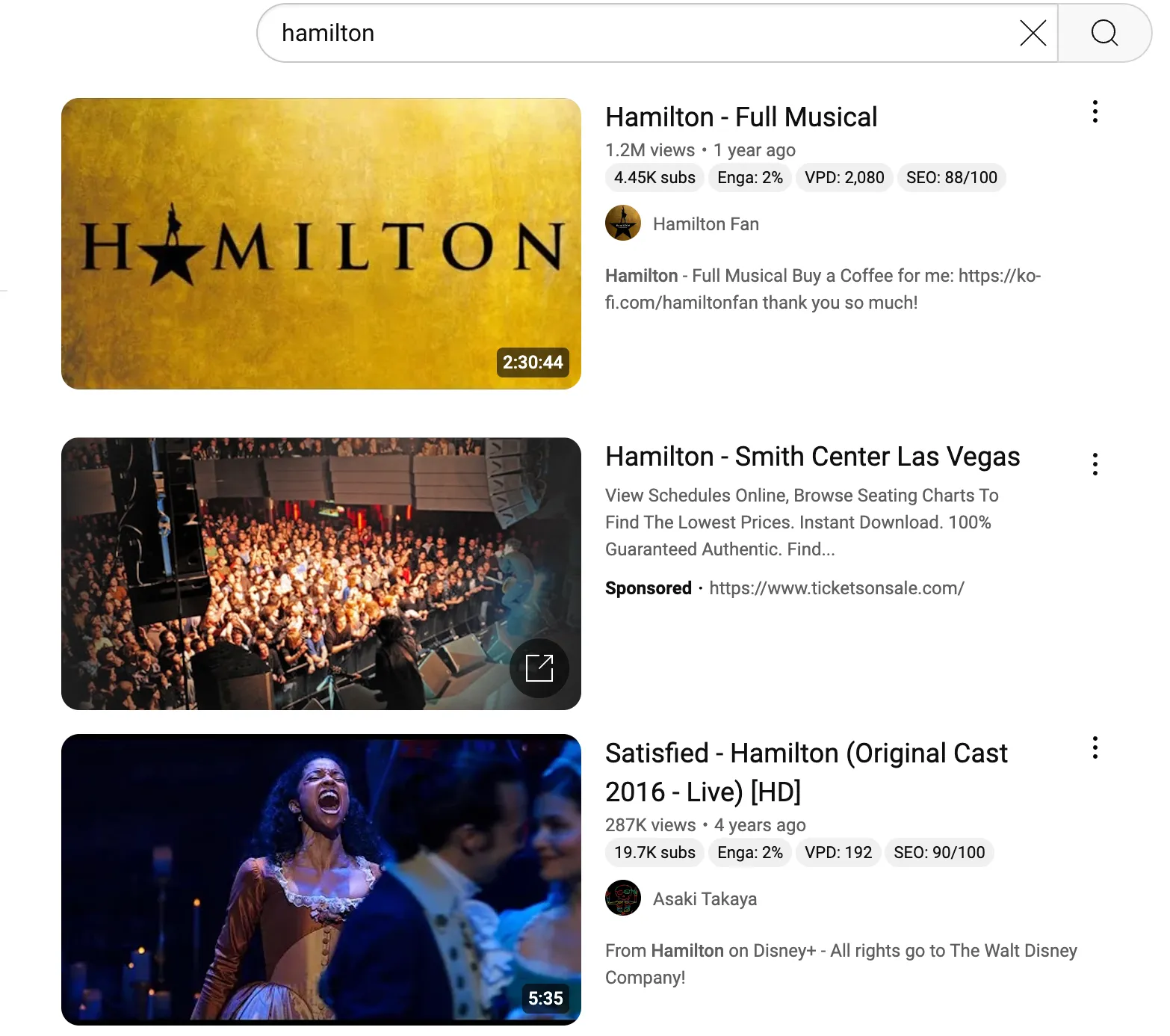 hamilton on youtube